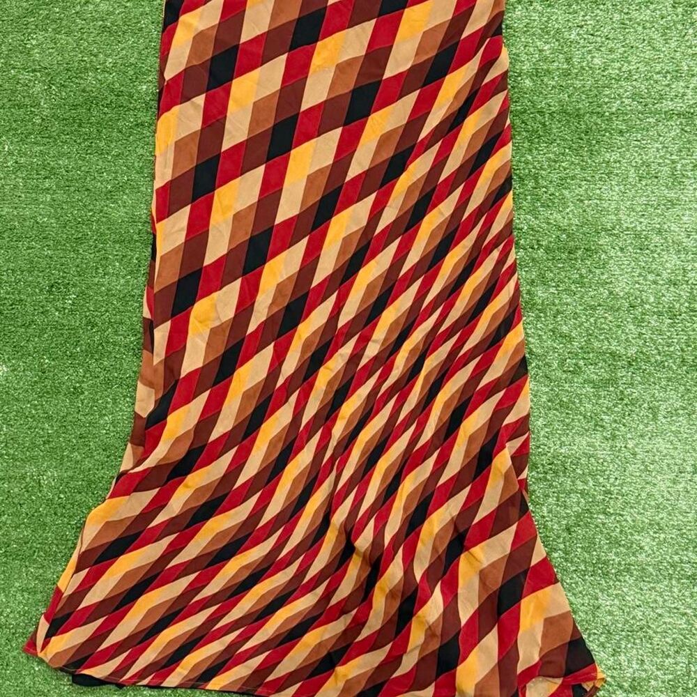 Y2K esque Red, black, and beige diagonal striped maxi dress